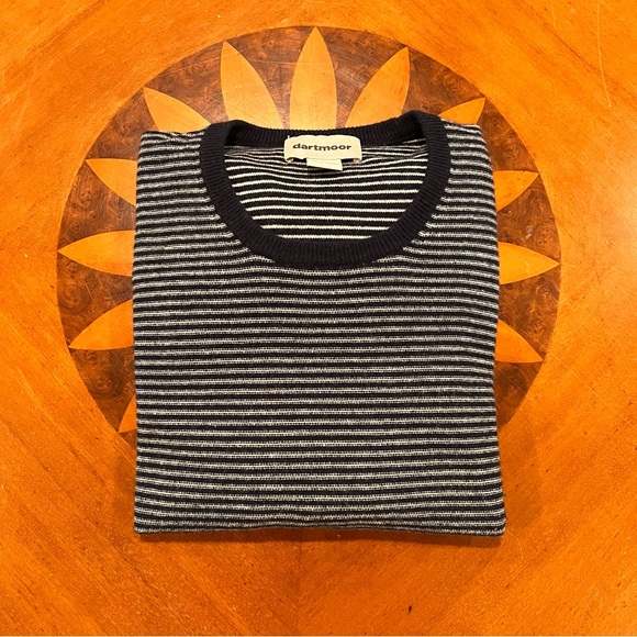 SOLD Dartmoor Men’s 100% Cashmere Crewneck Pullover Sweater Navy Stripe - Picture 2 of 16
